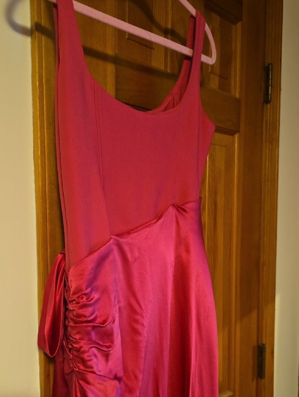 cinq a sept Hot Pink Satin Maxi Dress with Side Bow - Picture 11 of 16